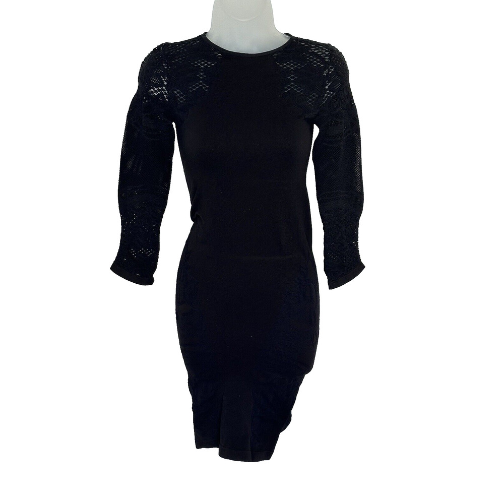 NWOT! Intimately Free People Bodycon Shirt Dress Crochet Knit Black Midi Sz XS/S